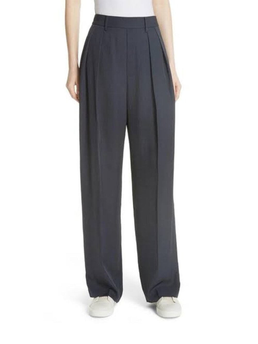 VINCE NWT High Waist Wide Leg Pleated Satin Pull-On Pants Navy Blue Pockets, L